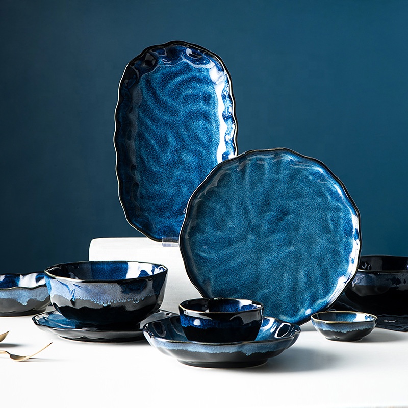 Color Blue Glaze Lotus Leaf Fog Green Bowl Plate Set Ceramic Dinnerware Sets Porcelain Dinner Set Featured Image