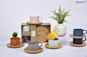 ceramic cup & saucer set , cups with Golden Handle, for Espresso and coffee, new bone china cup and saucer, bamboo saucer with ceramic cup, glaze cup & saucer